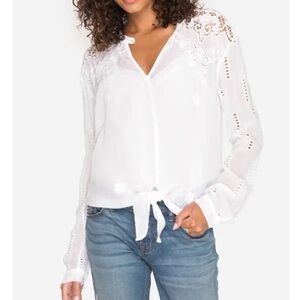 Johnny Was Heidine Tie-Front Eyelet Cutout Top
